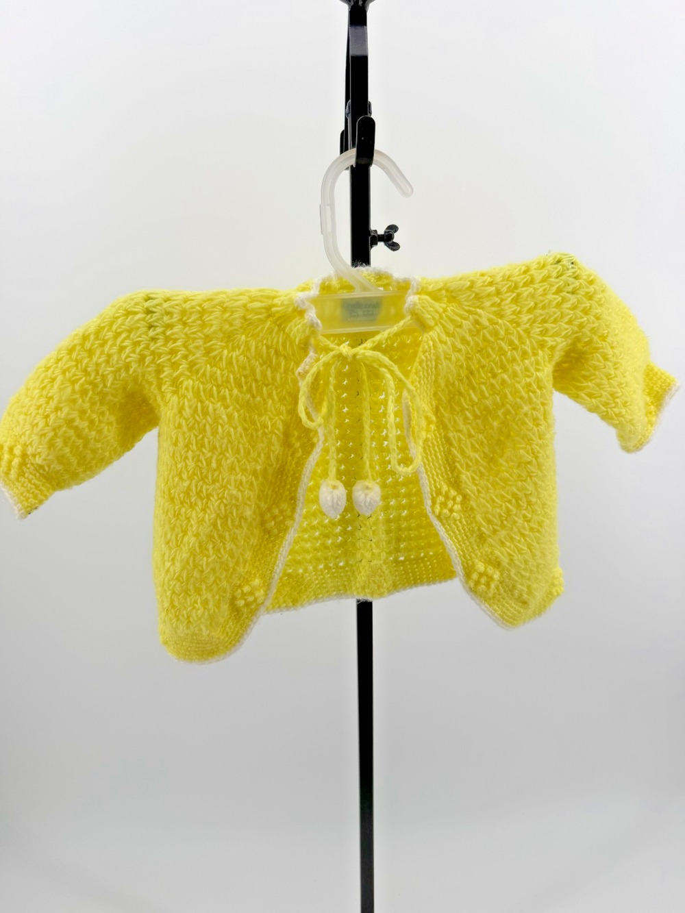 Vintage Cradle Craft Baby Sweater Knit Yellow Cardigan Tie Front One Size